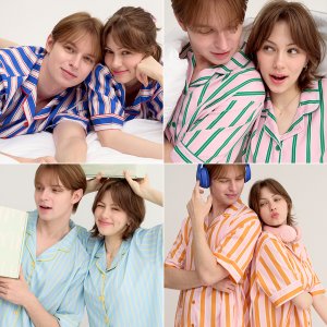 성인 커플 잠옷 세트 실크핏 신혼부부 파자마 스트라이프 체크 홈웨어