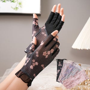 여름 자외선차단장갑 등산 야외활동 패션 붉은 잔꽃 반 운전 장갑