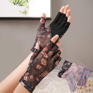 여름 자외선차단장갑 등산 야외활동 패션 가지꽃 망사 반 운전 장갑
