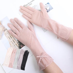 여름 자외선차단장갑 등산 야외활동 패션 리본 꽃망사 긴 운전 장갑