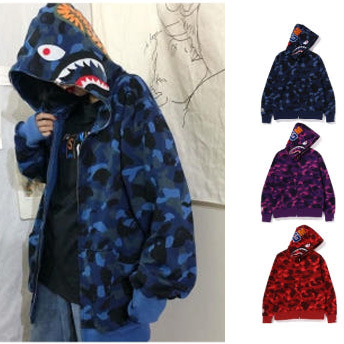 베이프 샤크 후드집업 컬러카모 샤크 풀 집업 네이비 퍼플 레드 3컬러