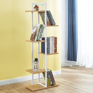 북타워 벽선반 철제 책 북 무지주선반 ㄷ자 거실 선반장 500x265x1430mm, 5단, 내추럴