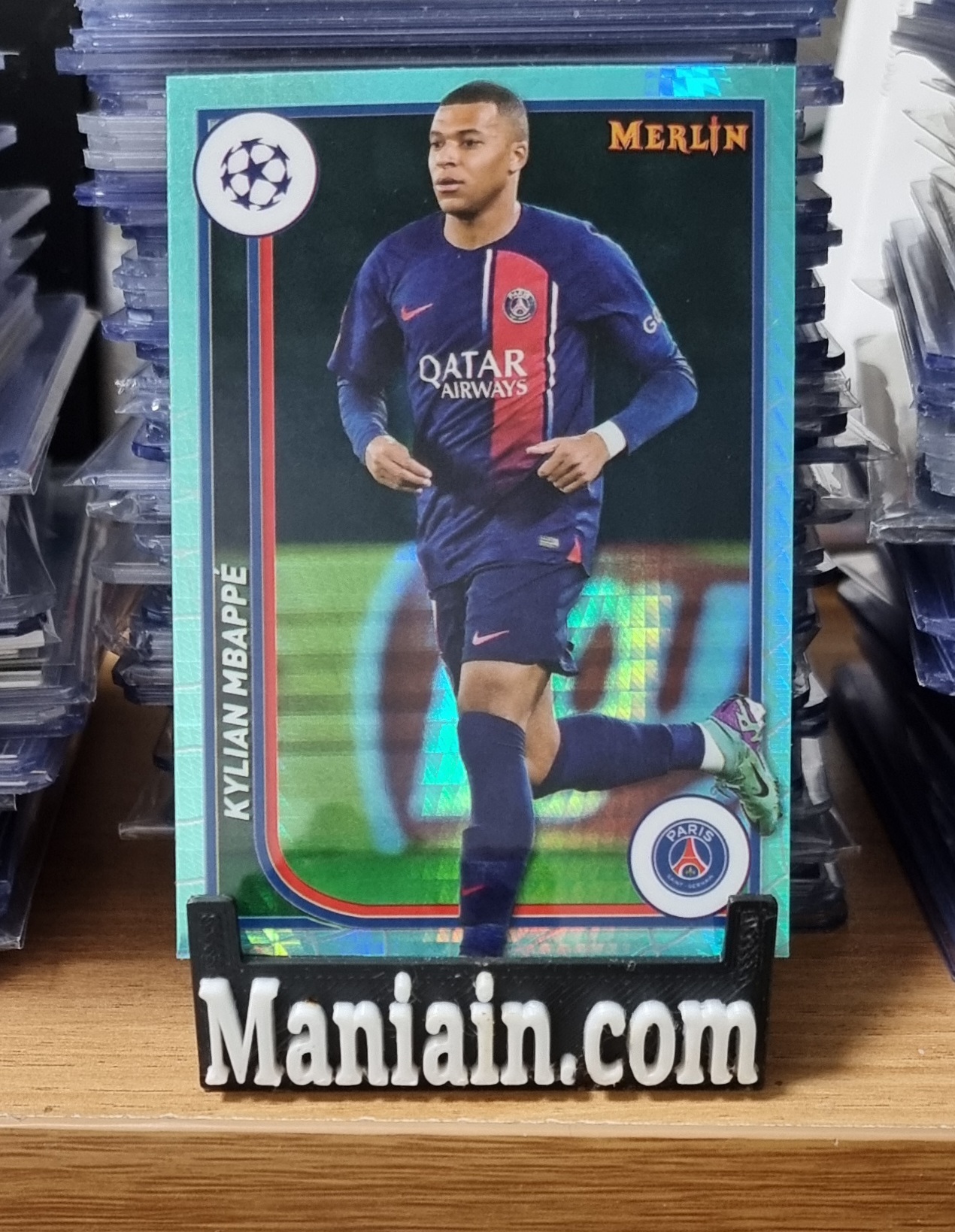 킬리안 음바페 2023-24 Merlin UEFA Club Competitions Aqua Prism Refractor No-92 Kylian Mbappe 축구카드