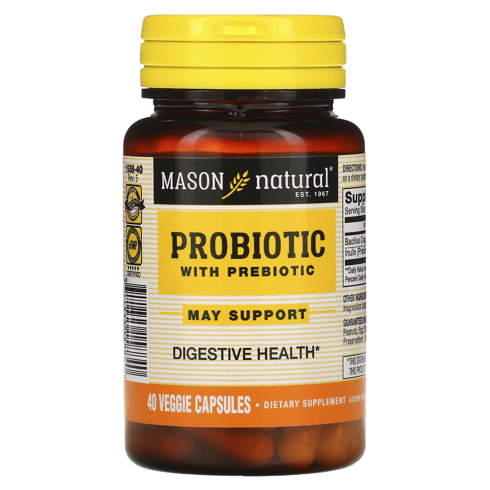 Mason Natural 프리바이오틱 함유 프로바이오틱 베지캡슐 40정