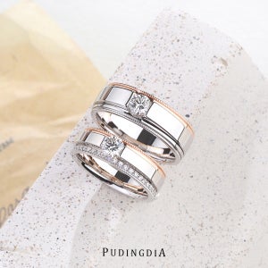 (오베르 맥스 콤비) 천연 3부 다이아몬드 결혼반지 웨딩밴드 두꺼운 디자인 (남+여 세트)