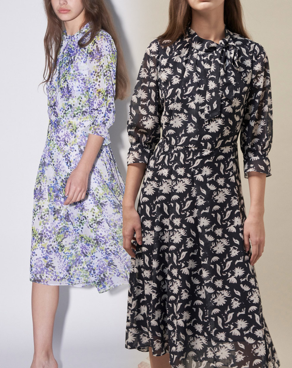 올리비아로렌 [봄여름특가] 핏앤플레어 프린트 쉬폰 원피스-2컬러