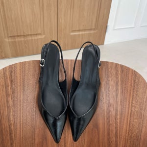 [메이즈][shoes_08] 굽 4cm 블랙 스텔레토 슬링백 힐 오픈 샌들 구두 미들힐