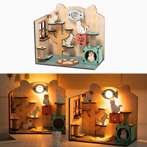 미니어처만들기 고양이미니룸무드등 고양이미니어처조명하우스 집짓기DIY장난감소품