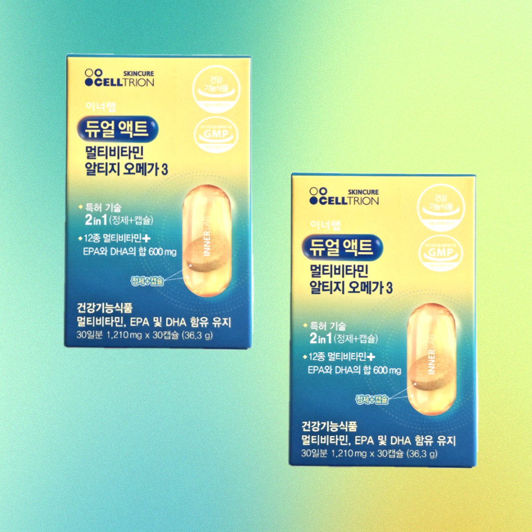 셀트리온스킨큐어 이너랩 <b>듀얼액트 멀티비타민 알티지 오메가3</b> 1210mg 30캡슐, 2개