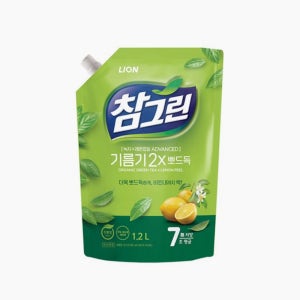 라이온 참그린 기름기 녹차 뽀드득 주방세제 1.2L 리필