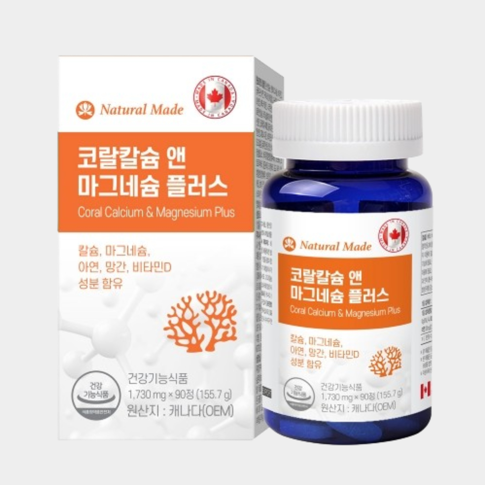 <b>네츄럴메이드</b> 코랄<b>칼슘</b> 마그네슘 90정, 1개