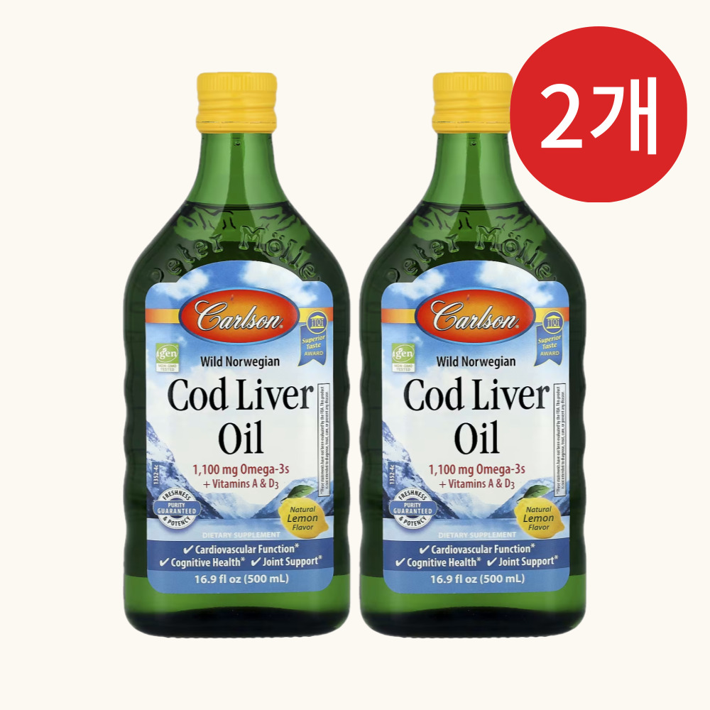칼슨 대구간유 <b>코드리버오일</b> 노르웨이 노르웨이산 액상 500ml, 2개