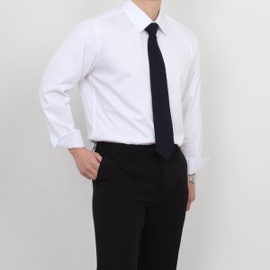 4MADE 레귤러핏 화이트 남자 스판 링클프리 와이셔츠 주머니X 비침적은 자수 셔츠