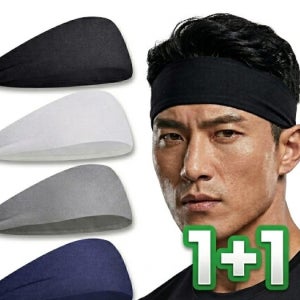 1+1 Woo2 헤어밴드, 쿨 와이드 스포츠 러닝 이마 땀 흡수 머리띠 운동 헤드밴드 반다나 터번