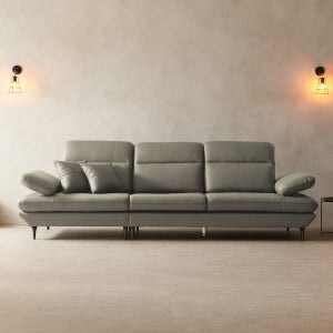 라자가구 위드 클로이 천연면피 통가죽 소파 스툴미포함, 웜그레이, 3.5인용