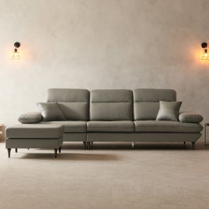 라자가구 위드 아멜리에 천연면피 통가죽 소파 스툴포함, 웜그레이, 3.5인용