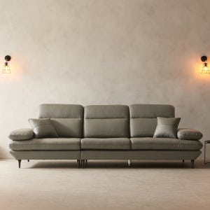 라자가구 위드 아멜리에 천연면피 통가죽 소파 스툴미포함, 웜그레이, 3.5인용