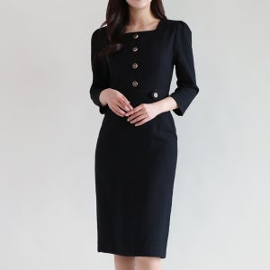 스퀘어넥 H라인 원피스 슬림핏 오피스룩 7부소매 하객룩