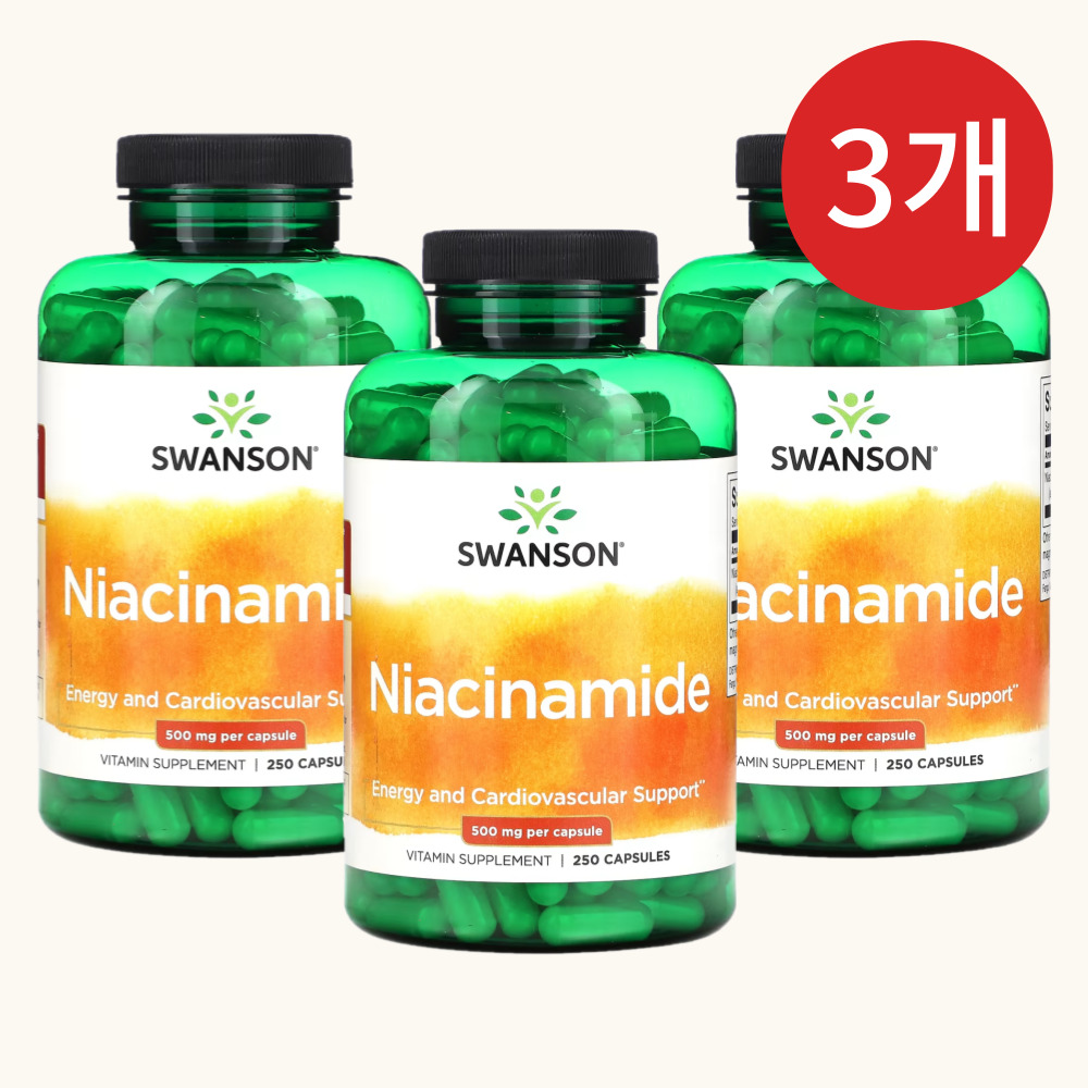 스완슨 비타민B3 나이아신아미드 나이아신아마이드 니아신 500mg 250캡슐, 3개