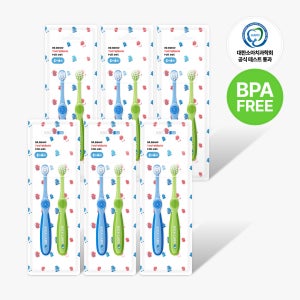 [키즈국민템][3+3] 에이카랩스 어린이칫솔 코뿔소 A타입(파랑,연두) 1세트 2개입, 6개