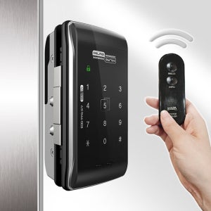 밀레 유리문 리모컨도어락 무선 도어락 사무실 번호키 가게 상가 전자키 클립형