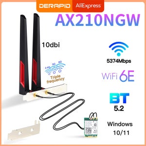 와이파이 6E AX210 무선 카드 5374Mbps BT5 3 데스크탑 키트 안테나 802 11ax 트라이 밴드 2 4G 5Ghz 6G AX210NGW 6 AX200 보다 우수
