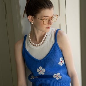 [시야쥬] SIKN2031 cotton flower Jacquard bustier_Cobalt blue