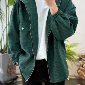 간절기 봄가을 고방체크 스냅 후드 점퍼