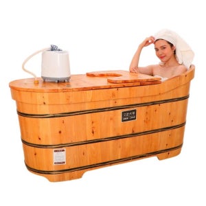 편백나무욕조 히노키탕 반신욕 1인용 간이욕조 목욕통 가정용 가정용사우나 이동식 두꺼워진 - 길이 1m - 너비 60cm