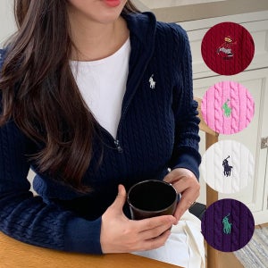 [백화점] 폴로 후드 집업 걸즈 니트 케이블 꽈배기