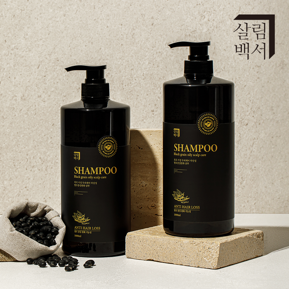 1+1 살림백서 흑곡 지성 두피 <b>탈모</b> 샴푸 1000ml <b>남자</b> 여자 검정콩 약산성 대용량