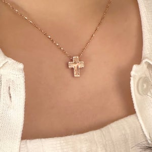 14k 18k 데일리 썬레이 컷팅 십자가 팬던트 목걸이