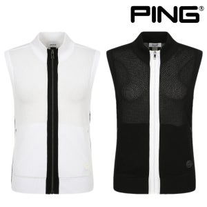 핑 골프웨어 여성 골프 조끼 니트 메쉬 짜임 배색 집업 베스트 스윙 자켓 E2SV451