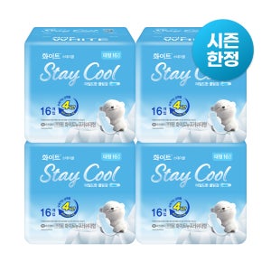 화이트 스테이쿨 생리대 대형 16매 X 4팩 / 여름생리대, 쿨한느낌