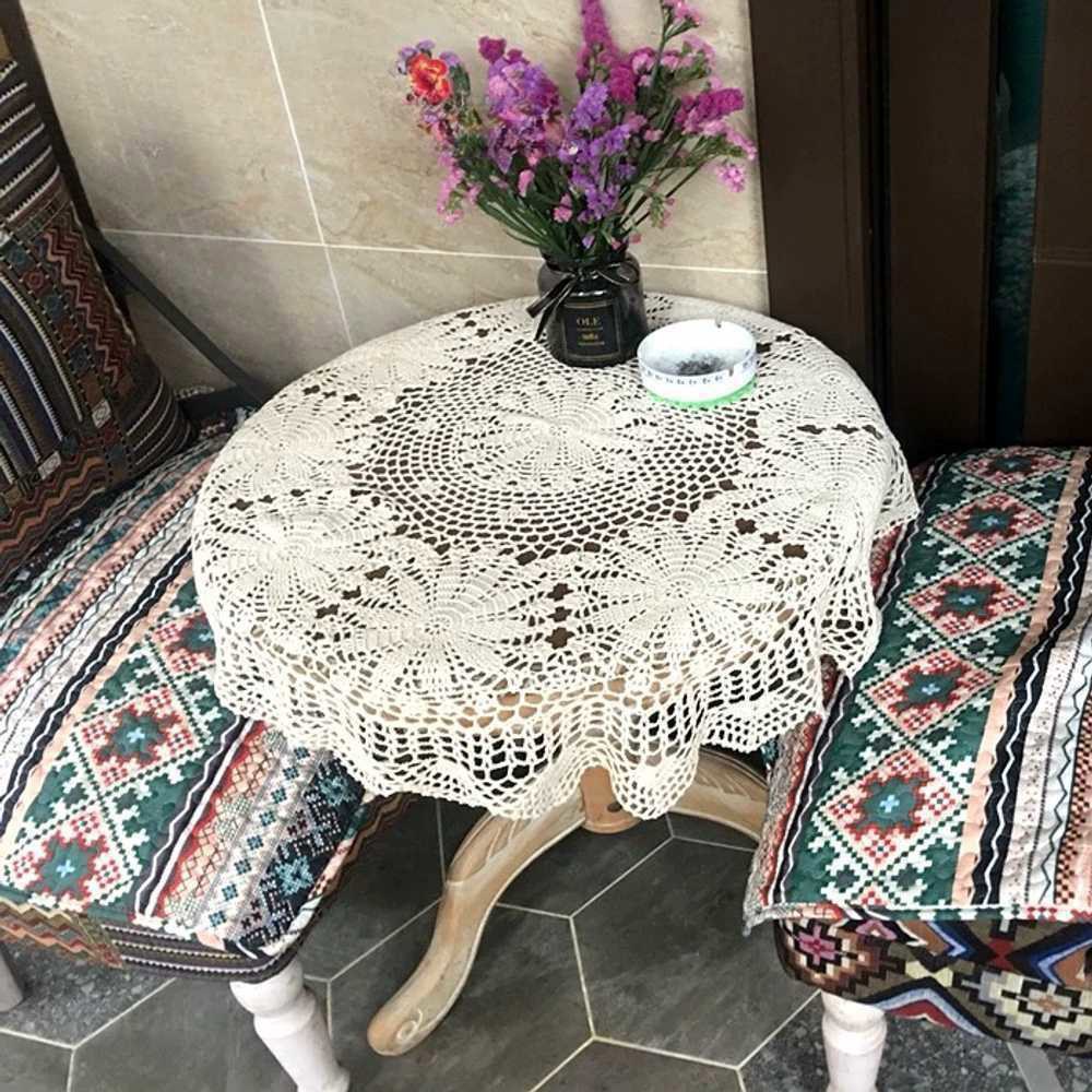 코바늘 레이스 식탁보 원탁보 베이지색 베이지 핸드메이드