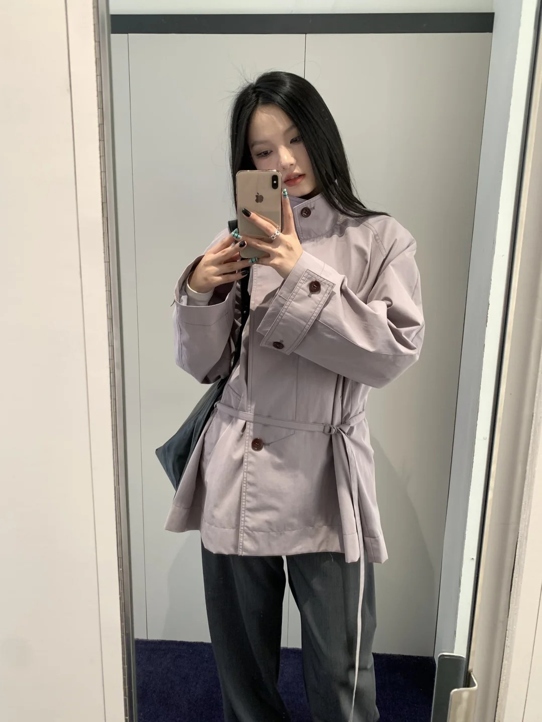 로우클래식 하이넥 타이웨이스트 스트랩 하프기장 점퍼 2color