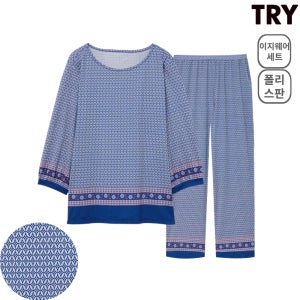 트라이 여성 여름 보더나염 스판 이지웨어 홈웨어 잠옷 상하세트