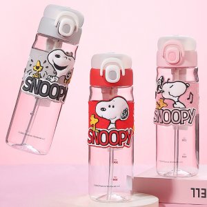 스누피 650ml 트라이탄 스트랩 빨대 물병 텀블러