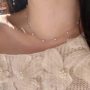 (로맨틱 진주 체인 초커 목걸이)14k 18k 밥풀 레이어드 여성스러운 성년의날 입학선물