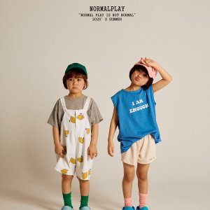 노멀플레이 25여름 수줍은 레몬 오버롤 멜빵 바지 유아동 XS-XL (베이지, 네이비)