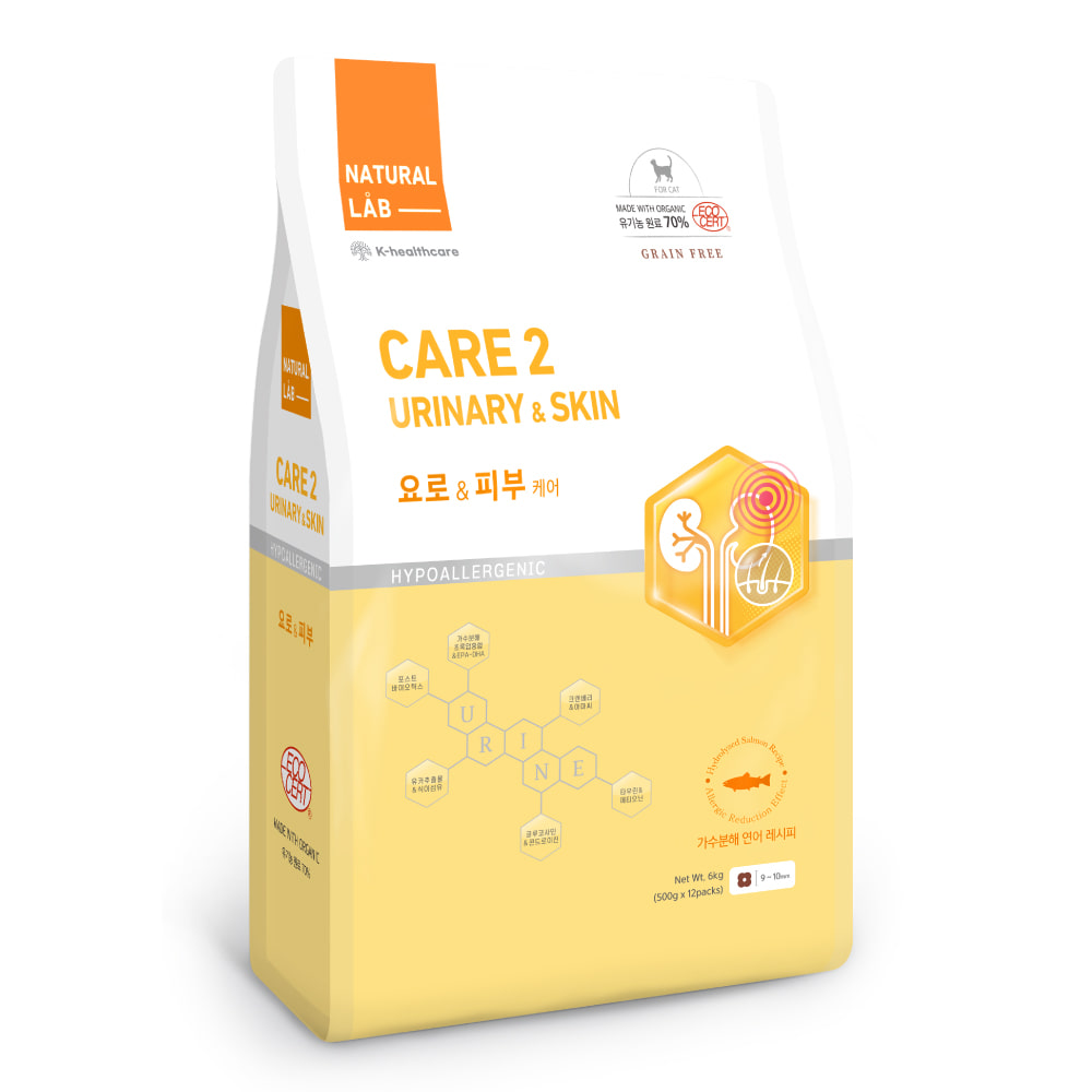 [유통기한 25년8월]네츄럴랩 캣 <b>케어</b>2 <b>요로</b> 피부 6kg 유기농 고양이사료