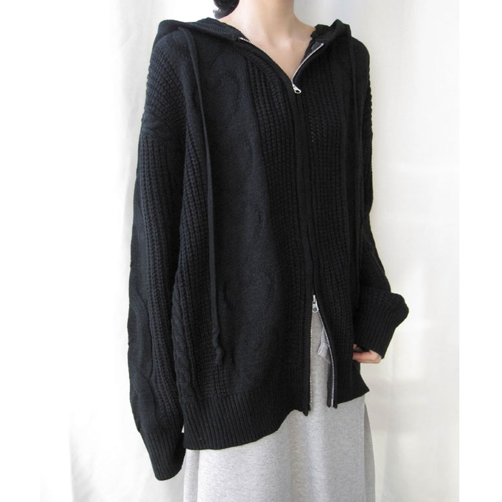 heart knit hood zip up (3color)