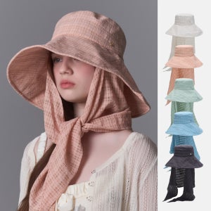 [화이트샌즈] 체크 와플 에어리 탈부착 차양막 스카프 플로피햇 로베인 (5 colors)
