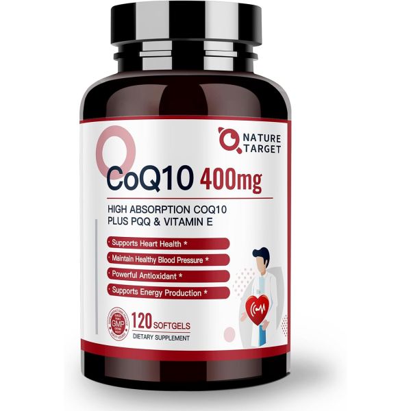 NATURE TARGET 네이처 타겟 <b>CoQ10400</b>mg 플러스 PQQ 비타민 E 유기농 올리브 오일 <b>바이오페린</b>과 함께하는 코엔자임Q10 하트 건강 에너지 생산 고흡수 항산화제 1