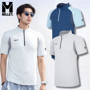 밀레 기능성 냉감 반팔 티셔츠 남성 매쉬 반집업 티셔츠 활동성 아웃도어 등산