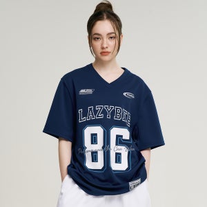 여성 매쉬 럭비져지 오버핏 반팔 헬스복 운동복 짐웨어 공용 네이비