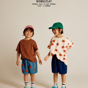 노멀플레이 25여름 토마토 면 4부 팬츠 반바지 유아동 XS-XL (베이지,블루)