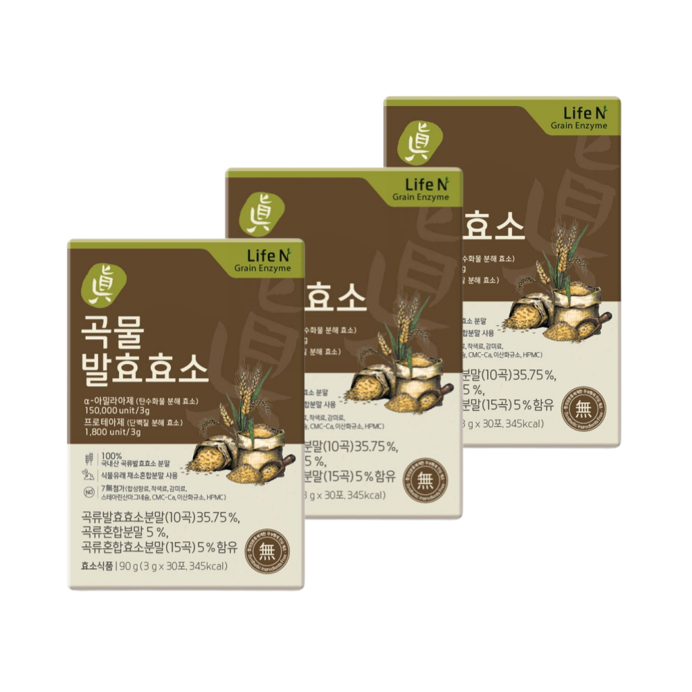 <b>라이프엔</b> 곡물 발효 효소 <b>소화</b>효소 3박스 (90포)