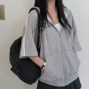 라인포인트 오버핏 반팔 후드집업 여름아우터