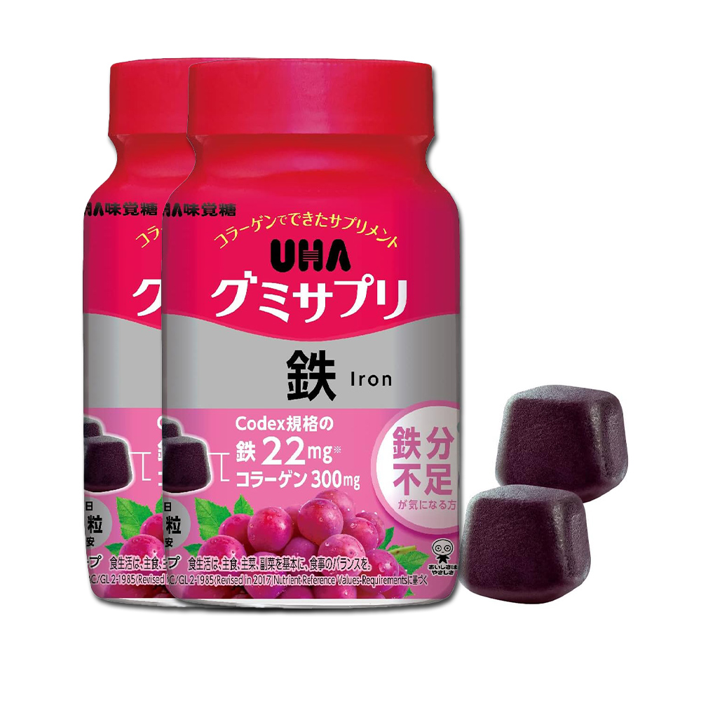 UHA 철분구미 포도맛 30일분 여성건강 철분제 엽산 콜라겐 함유 젤리형 60정, 2개
